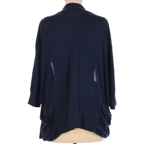 Express Cardigan Size M Navy Blue Silver Metallic Detail Lightweight Open Front - Picture 2 of 7